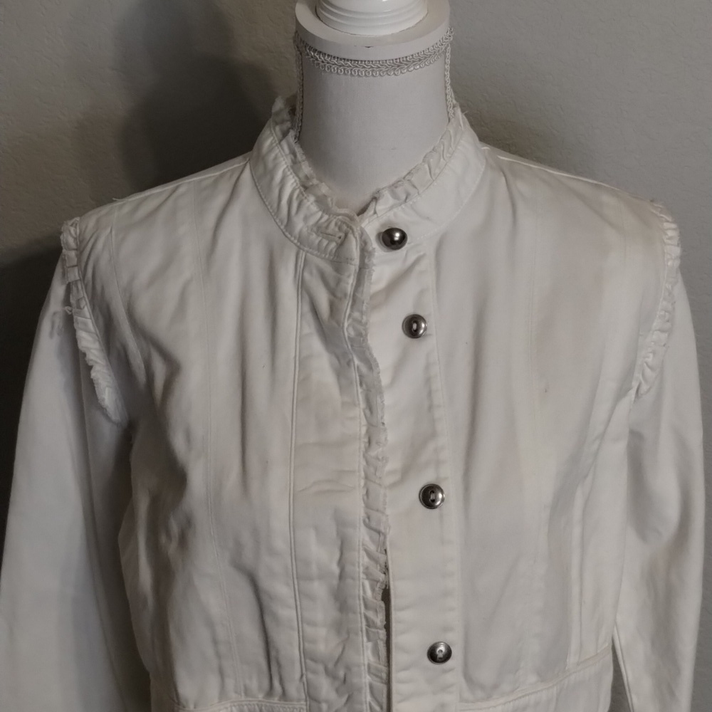 bcih White Jean Jacket Size Large Raw Edges Cropped - Picture 2 of 10